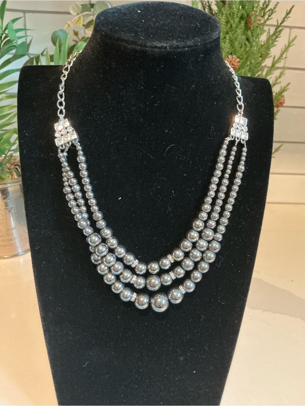 Silver-Tone Multi-Strand Beaded Necklace